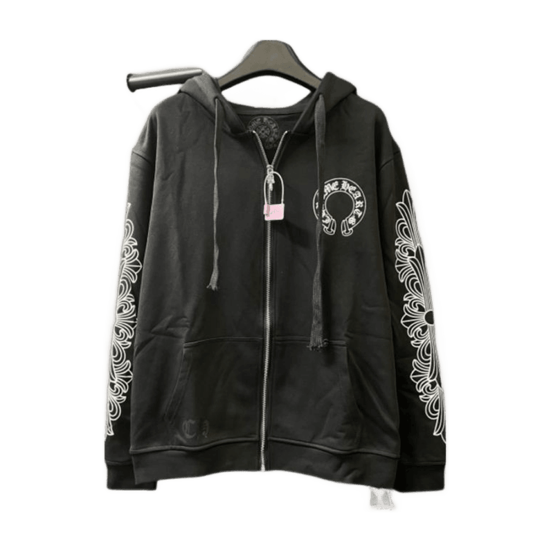 Chrome Hearts Zip-Up Preto Detalhes Brancos